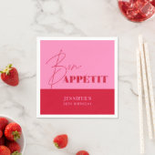 Chic Hot Pink Red Bon Appétit Script Verjaardag Servet (Insitu)