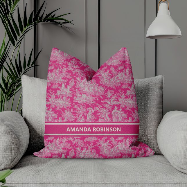 Chic  hot pink toile de jouy bedrukt kussen (Creator heeft geüpload)