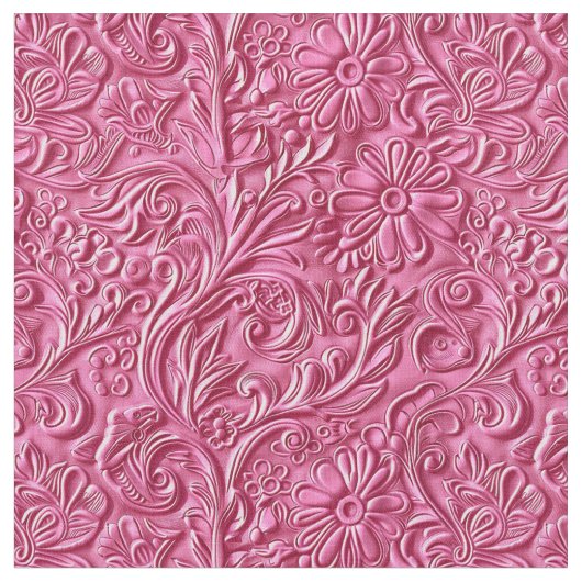 Chic hot pink tooled leather floral stof (Close Up)