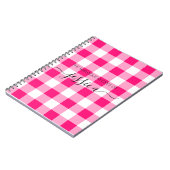 Chic hot roze gingham script naam recept notitieboek (Linkerzijde)