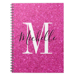 Chic Hot-roze glitter Monogram spiraalvormig Notit Notitieboek