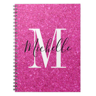 Chic Hot-roze glitter Monogram spiraalvormig Notit Notitieboek
