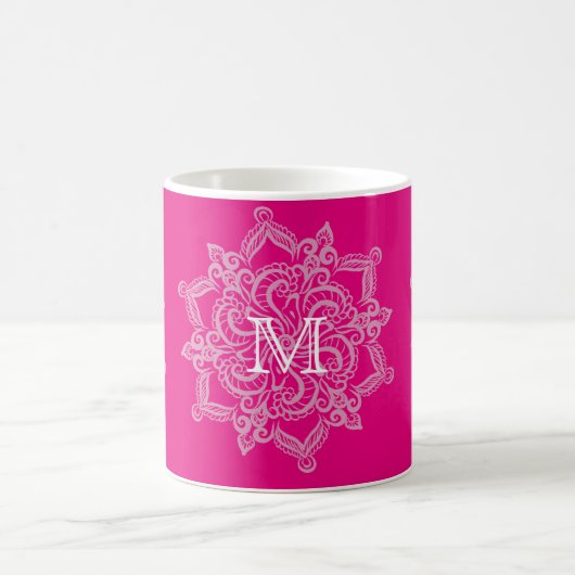 Chic Hot roze mandala monogram 11 oz Klassieke Mok (Center)