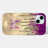 Chic hot roze paarse glitter Gold druppelt monogra Case-Mate iPhone Case (Achterkant (horizontaal))
