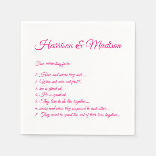 Chic hot roze Script Couple Fun Facts bruiloft Servet