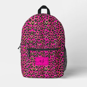 Chic Hot Roze & Zwart Leopard Print Monogrammed Bedrukte Rugzak
