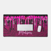 Chic hot roze zwarte glitter druppelt monogram af bureaumat (Keyboard & Muis)