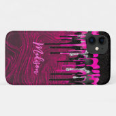 Chic hot roze zwarte glitter druppelt monogram af Case-Mate iPhone case (Achterkant (horizontaal))