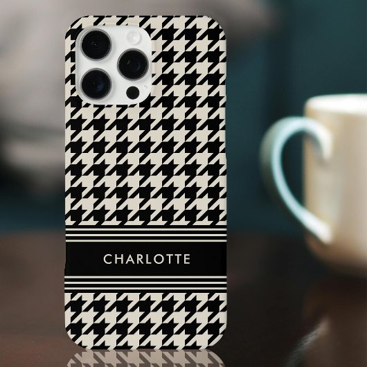Chic Houndstooth Patroon Naam Zwart Off-White Case-Mate iPhone Case