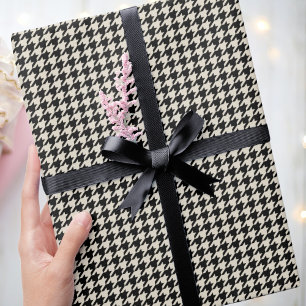 Chic Houndstooth Patroon Zwart Off-White Verjaarda Cadeaupapier