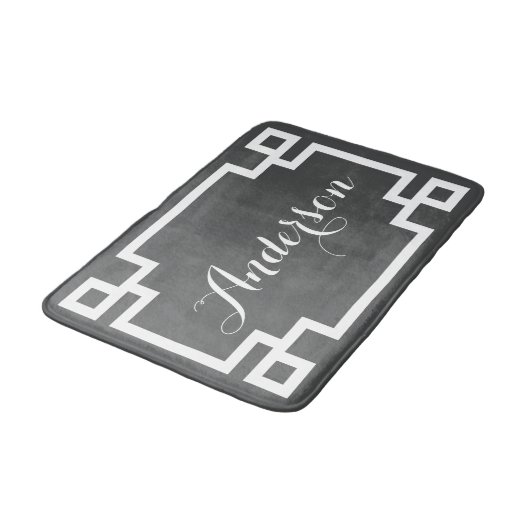 Chic Houtskool en Wit Grieks Key Custom Monogram Badmat (Gekanteld)