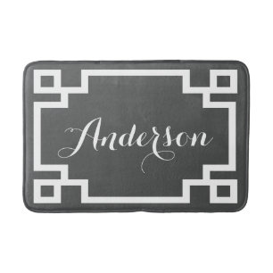 Chic Houtskool en Wit Grieks Key Custom Monogram Badmat
