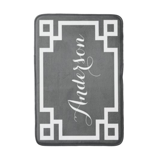 Chic Houtskool en Wit Grieks Key Custom Monogram Badmat (Voorkant Verticaal)