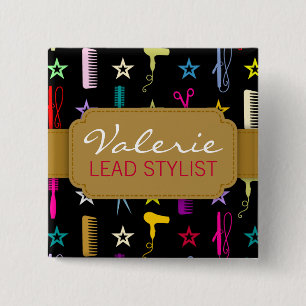 Chic Hues Multicolor Custom Hair Salon Name Badge Vierkante Button 5,1 Cm