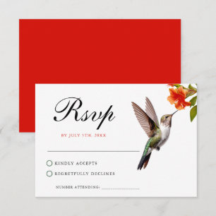 Chic Hummingbird en Oranje Flower Wedding RSVP Kaartje