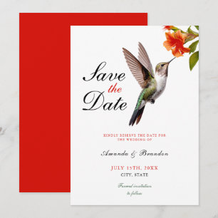 Chic Hummingbird en Oranje Flower Wedding Save The Date