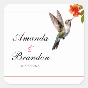 Chic Hummingbird en Oranje Flower Wedding Vierkante Sticker