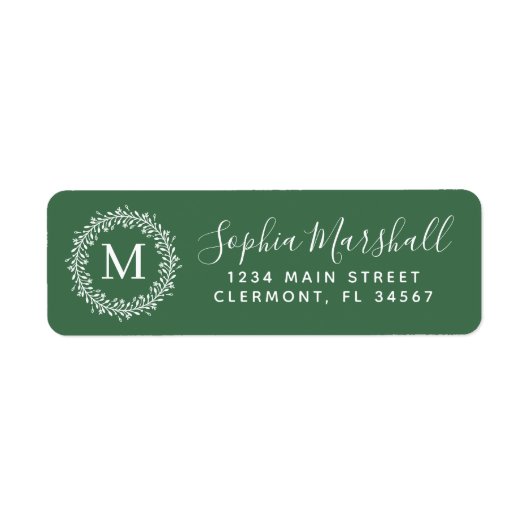 Chic Hunter Green Monogram Return Address Label (Voorkant)