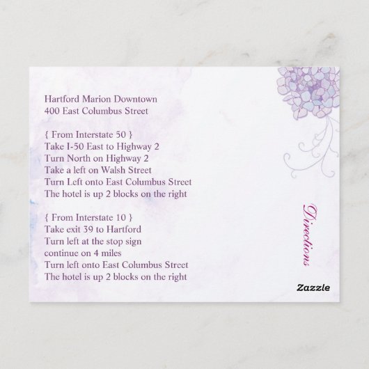 Chic Hydrangeas Wedding Accommodation + Direction Briefkaart (Achterkant)