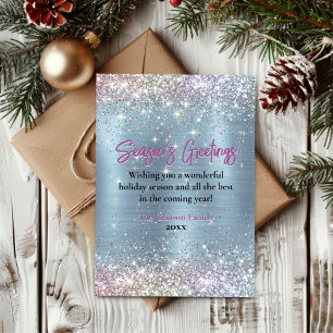 Chic ice blue glitter kerst nieuwjaar groet kaart
