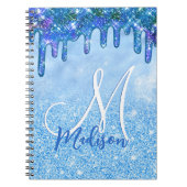 Chic ice blue ombre glitter druppelt monogram note notitieboek (Voorkant)