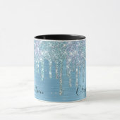 Chic-ijsblauw aqua dripping glitter monogram mok (Midden)