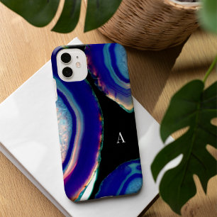 Chic Indigo Agate Geode Monogram iPhone 16 Hoesje
