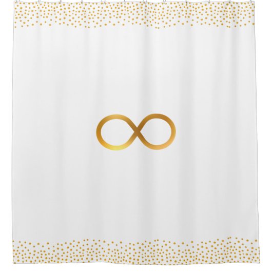 Chic Infinity Symbool & Gold Confetti op wit Douchegordijn (Voorkant)