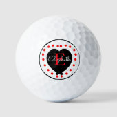 Chic Initiaal Letter Monogram Black Red Heart Stip Golfballen (Voorkant)