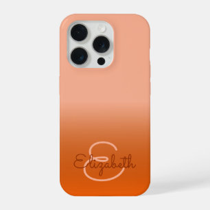 Chic Initiaal Monogram Cantaloupe Oranje Ombre Nam iPhone 15 Pro Hoesje