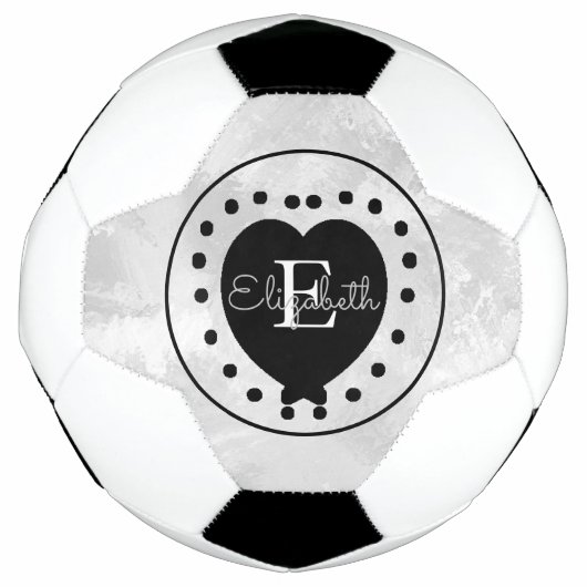 Chic Initiaal Monogram zwart wit grijs hart Voetbal (Voorkant)