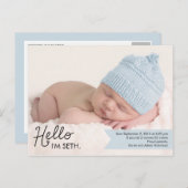 Chic Introduction Birth Announcement - Blue Aankondigingskaart (Voorkant / Achterkant)