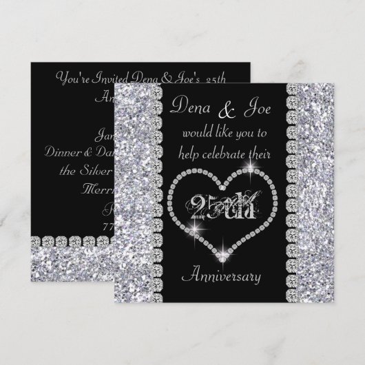 Chic Invitation du 25e anniversaire BLING (Devant / Derrière)