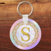 Chic Iridescent Initial With Gold Scrollwork Sleutelhanger (Achterkant)