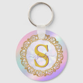 Chic Iridescent Initial With Gold Scrollwork Sleutelhanger (Achterkant)