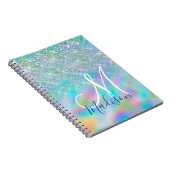 Chic iridescent ombre blue faux monogram notitieboek (Rechterzijde)