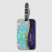 Chic Iridescent paars-blauwe faux-monogram Bagagelabel (Voorkant (verticaal))
