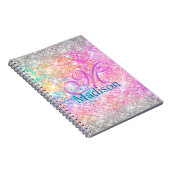 Chic iridescent roze faux glitter monogram notitieboek (Rechterzijde)