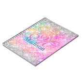 Chic iridescent roze faux glitter monogram notitieboek (Linkerzijde)