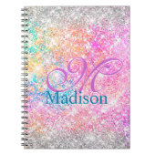 Chic iridescent roze faux glitter monogram notitieboek (Voorkant)
