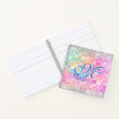 Chic iridescent roze faux glitter monogram notitieboek (Binnen)