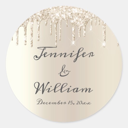 Chic Ivory Driving Glitter Elegant Script Wedding Ronde Sticker (Voorkant)