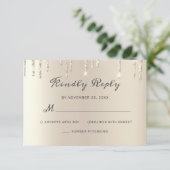 Chic Ivory Driving Glitter Elegant Script Wedding RSVP Kaartje (Staand voorkant)