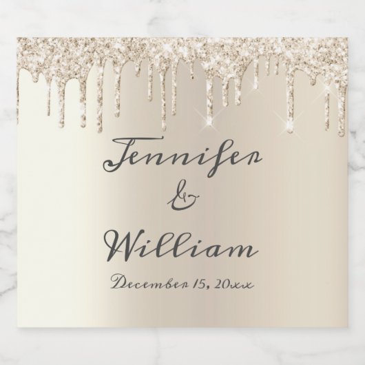 Chic Ivory Driving Glitter Elegant Script Wedding Sparkling Wijnetiket (Enkel label)