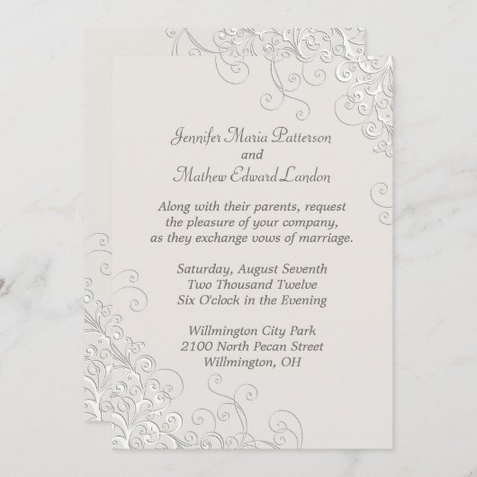 Chic Ivory en White Classic Wedding Invitation Kaart (Voorkant / Achterkant)