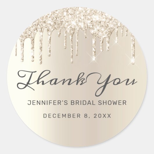 Chic Ivory Glitter Drips Vrijgezellenfeest Dank u Ronde Sticker (Voorkant)