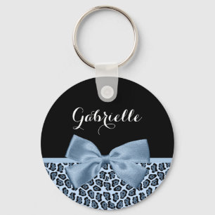 Chic Jaguar print lichte blauwe bol met naam Sleutelhanger
