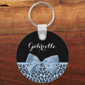 Chic Jaguar print lichte blauwe bol met naam Sleutelhanger (Voorkant)