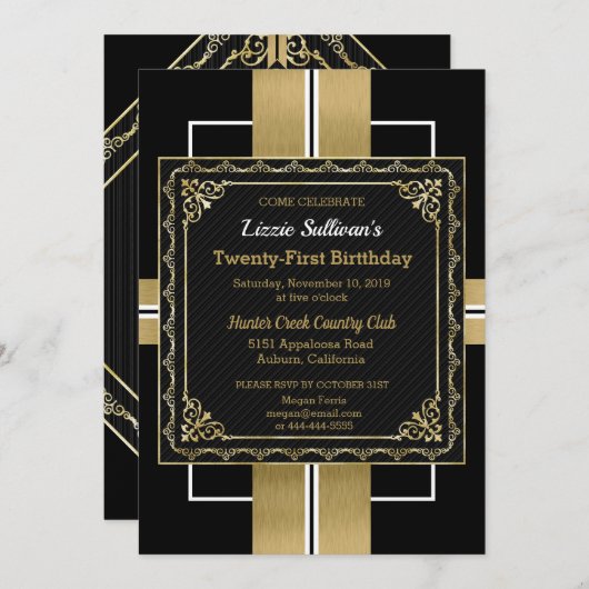 Chic Jazzy Gold Invitation (Devant / Derrière)