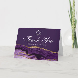 Chic Jewish Bat Mitswa Paarse Gouden Ster van Davi Bedankkaart